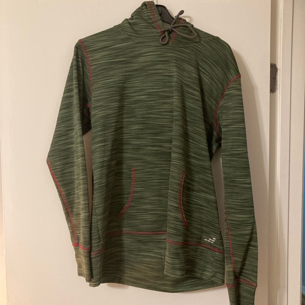Green Striped Hoodie with Pink Accents